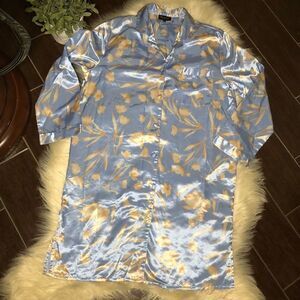 Bed of roses satin baby blue/pink button up nightgown sz medium
